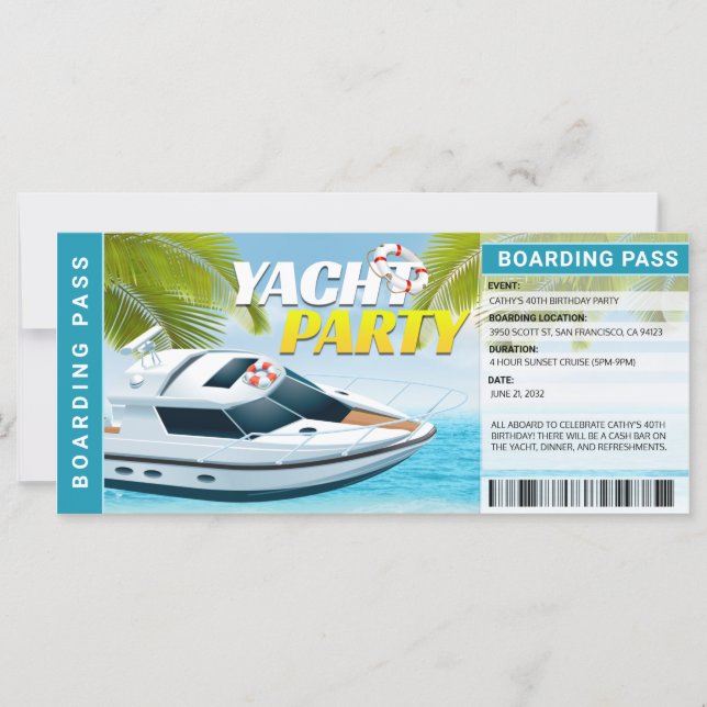 Yachting Boat Cruise Geburtstagsparty Einladung (Vorderseite)