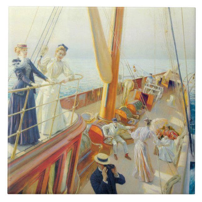 Yachting im Mittelmeer (von J.L. Stewart) Fliese (Vorderseite)