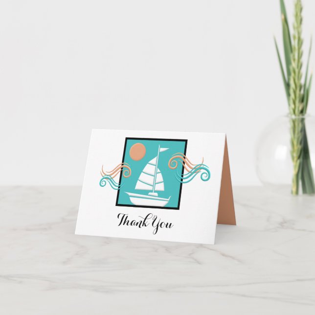 Yachting Minimalistisch Sailboat Vielen Dank Card Dankeskarte (Vorderseite)