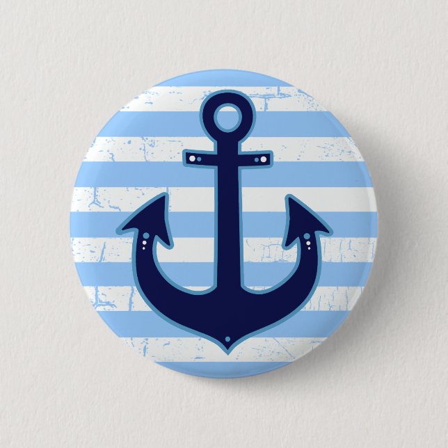 Yachting Striped Navy Anchor Button (Vorderseite)
