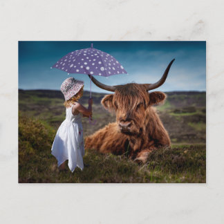 YAK GIRL UMBRELLA FUNNY POSTCROSSING POSTKARTE