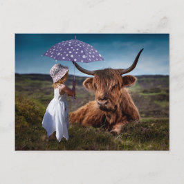 YAK-MÄDCHEN SCHIRM LUSTIG POSTCROSSING POSTKARTE