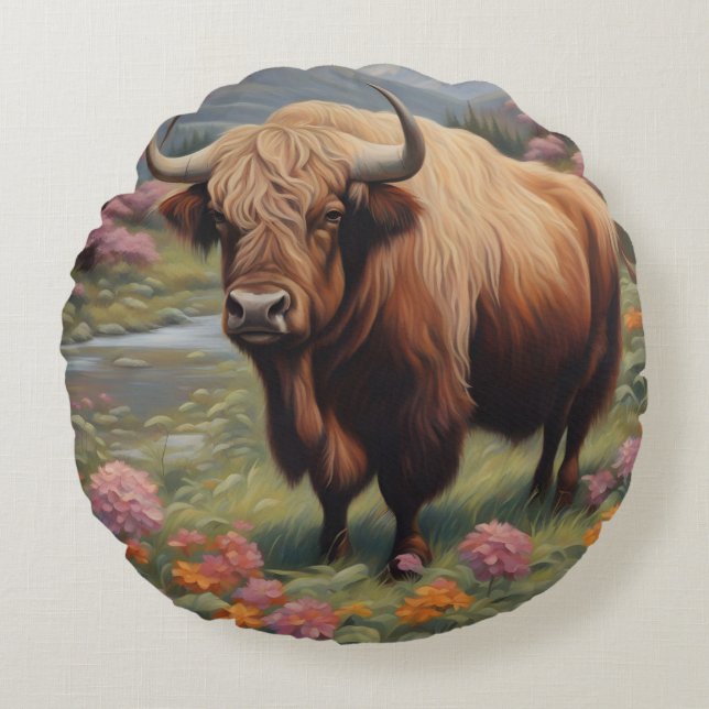 Yak Rundes Kissen (Vorderseite)