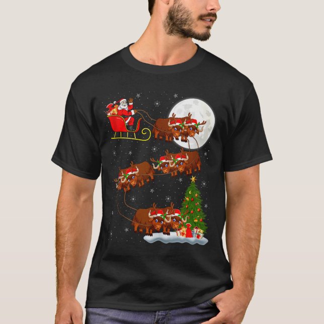 Yak Santa Sleigh Flying Funny Magical Christmas Ta T-Shirt (Vorderseite)