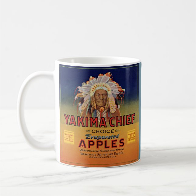 Yakima-Äpfelschild mit dem höchsten Verdunstungsze Kaffeetasse (Links)