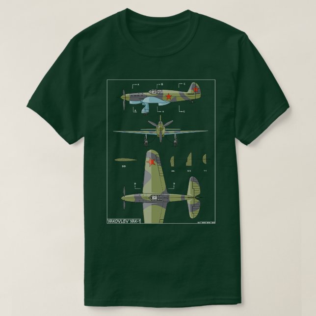Yakovlev Yak1 Russisches WW2 Flugzeug Diagramm Gi T-Shirt (Design vorne)