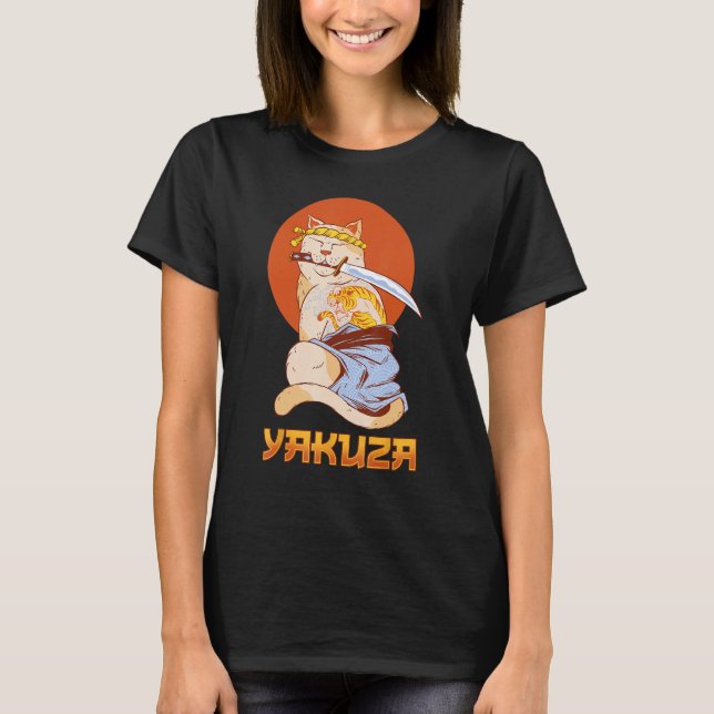 Yakuza Cat Japanisch Samurai Sword Katana Japan Ti T-Shirt (Vorderseite)
