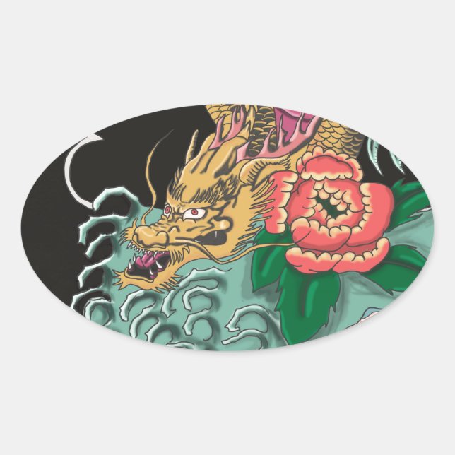 Yakuza Tattoo Ovaler Aufkleber (Vorderseite)