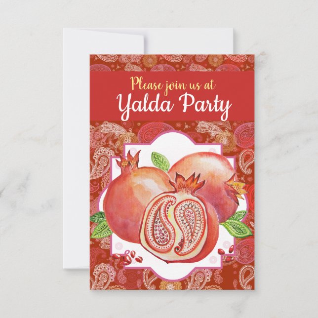 Yalda Party Red Pomegranate Einladung (Vorderseite)