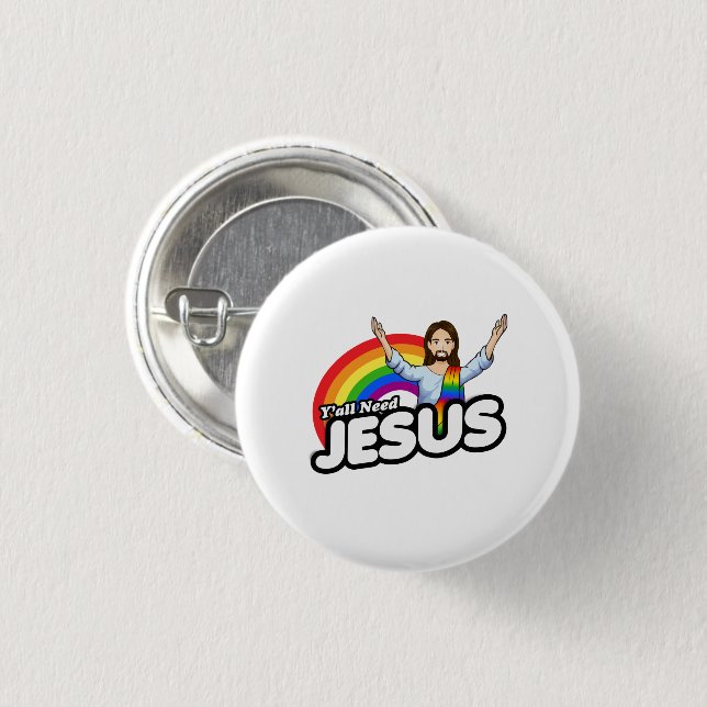 Yall braucht Jesus - Regenbogen Jesus Button (Vorne & Hinten)