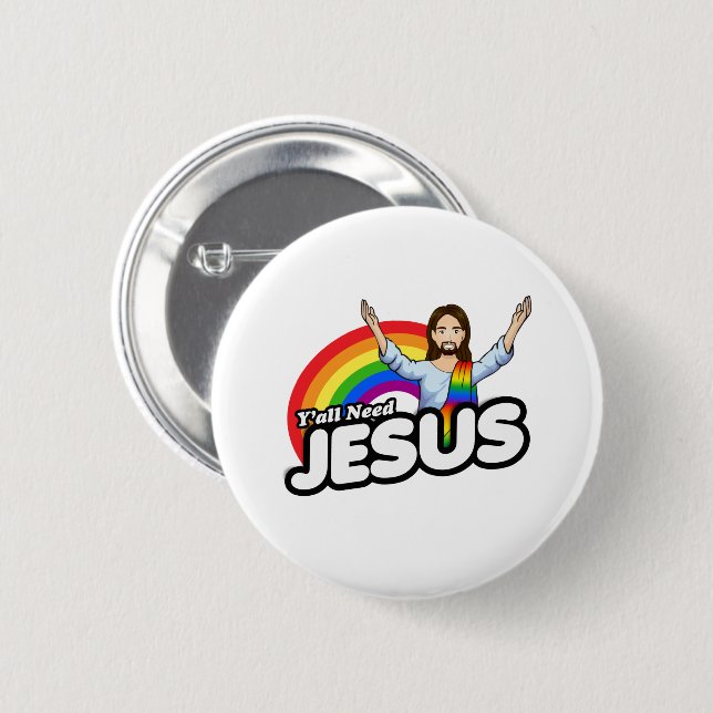 Yall braucht Jesus - Regenbogen Jesus Button (Vorne & Hinten)