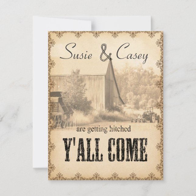 Y'all Come Wedding Invitation ID651 Einladung (Vorderseite)