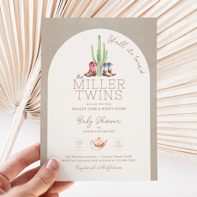 Y'all es ist Twins Baby Shower Einladung (Twin Cowboy Cowgirl Baby Shower Invitation)