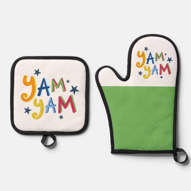 Yam Yam Black Country Schürze Ofenhandschuh & Topflappen-Set (Vorderseite)