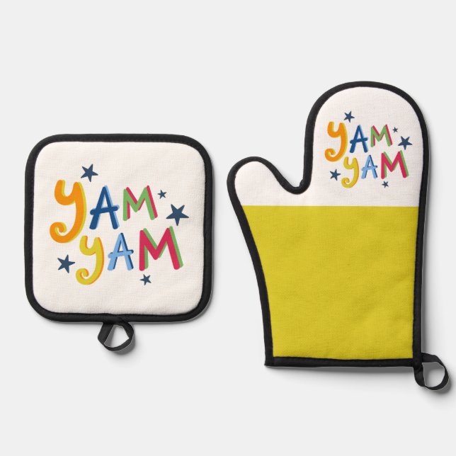 Yam Yam Black Country Schürze Ofenhandschuh & Topflappen-Set (Vorderseite)