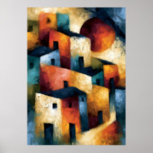 Yama no Mura Japanisches geometrisches Bergdorf Poster