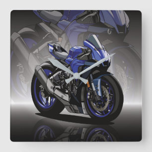 Yamaha R1 with special background Quadratische Wanduhr