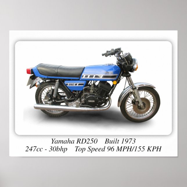 Yamaha RD250 Motorrad - A3-Großdruckplakat Poster (Vorne)