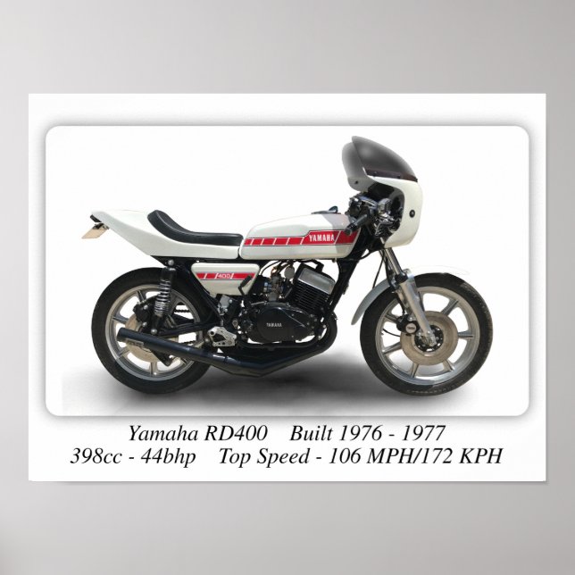 Yamaha RD400 Motorrad - A3-Druckplakat Poster (Vorne)