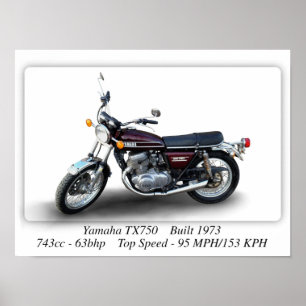 Yamaha TX750 1973 Motorrad - A3/A4-Großdruck Poster