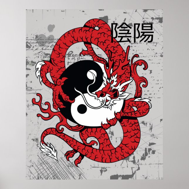 Yang-Chinesisches Symbol und Drache Poster (Vorne)