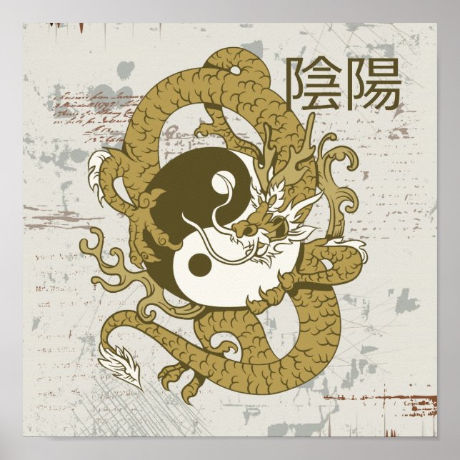 Yang-Chinesisches Symbol und Drache Poster (Vorne)