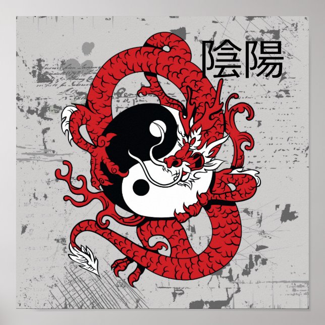 Yang-Chinesisches Symbol und Drache Poster (Vorne)