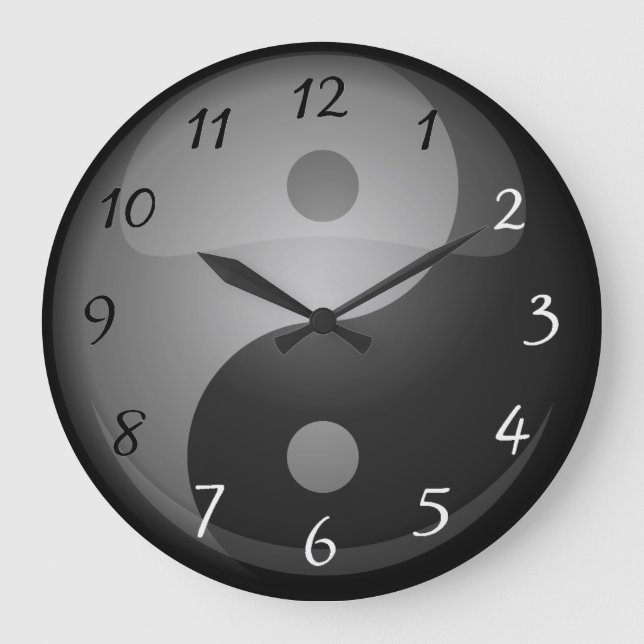 Yang-Schwarz-Weiß-Zahlen Große Wanduhr (Vorderseite)