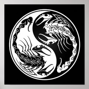 Yang Yang Scorpions in Weiß und Schwarz Poster