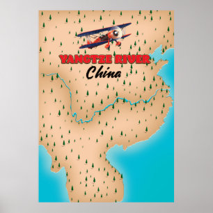 Yangtze Fluss China Karte Poster