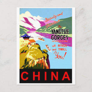 Yangtze-Fluss-Kreuzfahrt, China, Vintage-Reise Postkarte