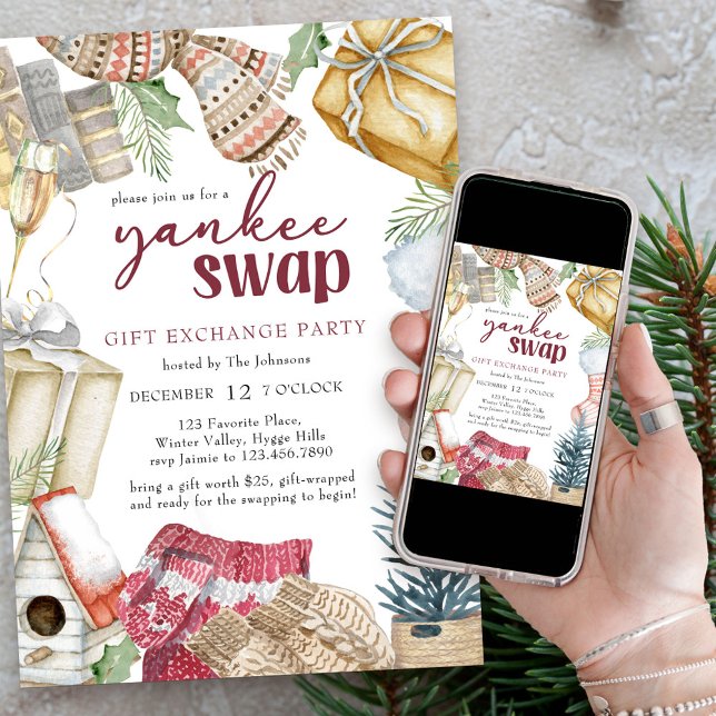 Yankee Swap Cosy Christmas Geschenk Exchange Party Einladung (Yankee Swap Gift Exchange Party)