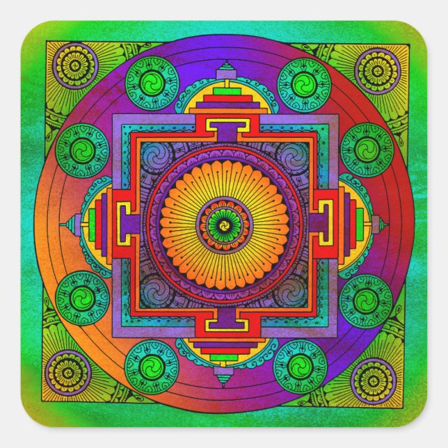 YANTRA - das große Rad - grüne Violette Quadratischer Aufkleber (Vorderseite)