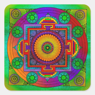YANTRA - das große Rad - grüne Violette Quadratischer Aufkleber
