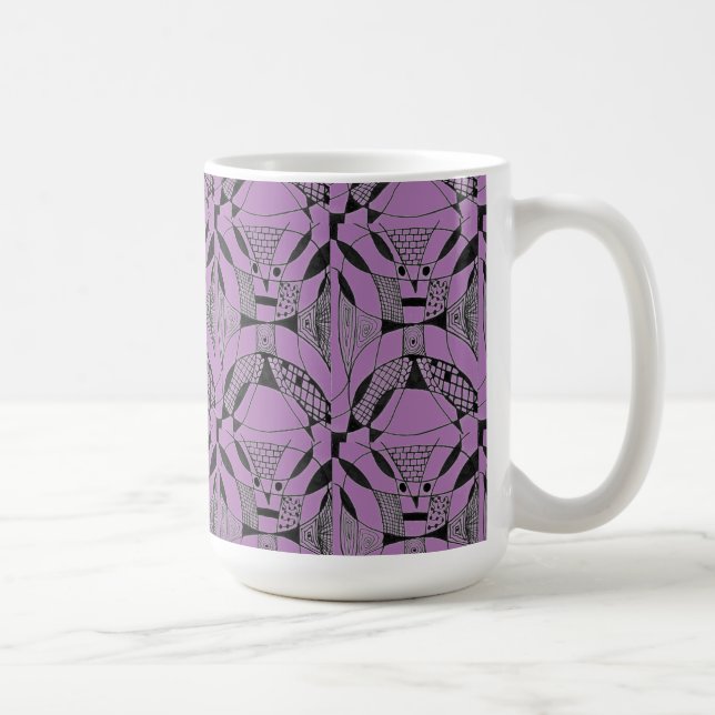 "Yappy Dog on Lila Tiled" Abstrakte Design-Tasse Tasse (Rechts)