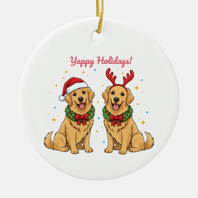 Yappy Holidays Golden Retriever Golden Xmas Keramik Ornament (Vorne)