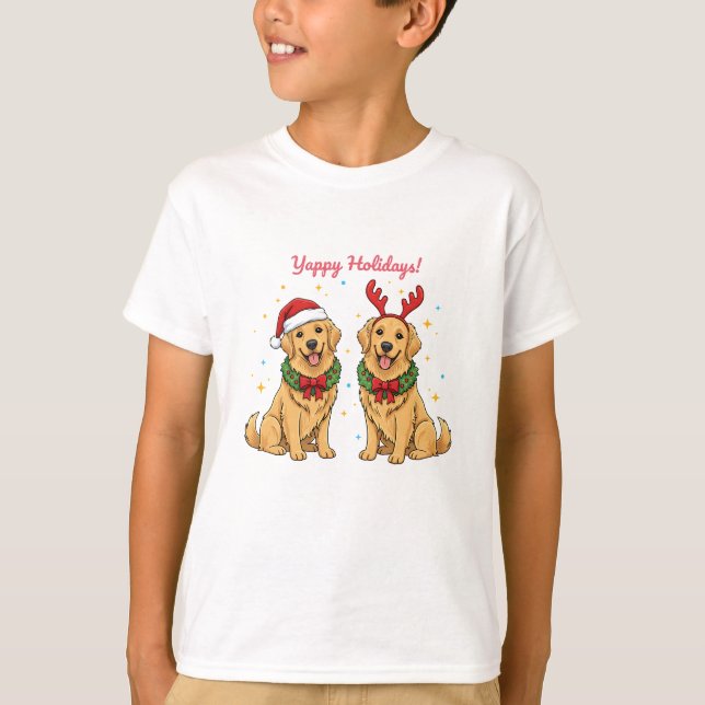 Yappy Holidays Golden Retriever Shirt, Golden Xmas T-Shirt (Vorderseite)