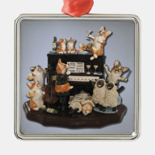 "Yappy Hour" Corgi & Sheep Concept Ornament Aus Metall
