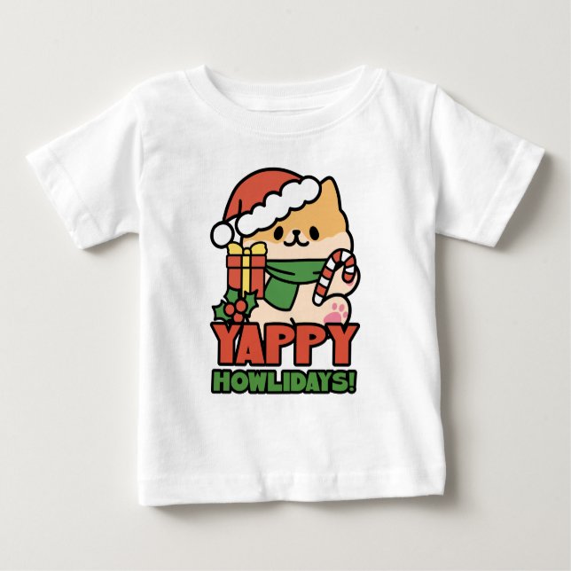 Yappy Howlidays - Niedlicher Cartoon für Weihnacht Baby T-shirt (Vorderseite)