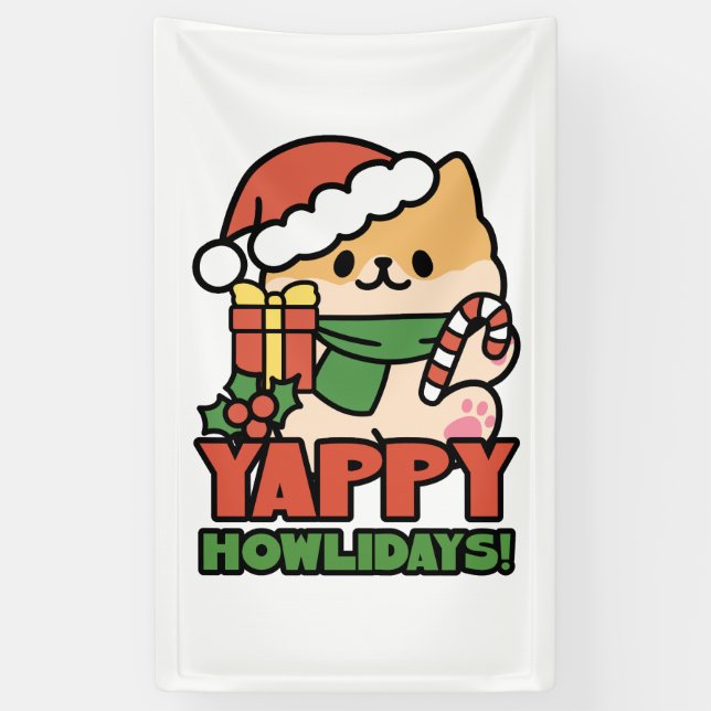 Yappy Howlidays - Niedlicher Cartoon für Weihnacht Banner (Vertikal)