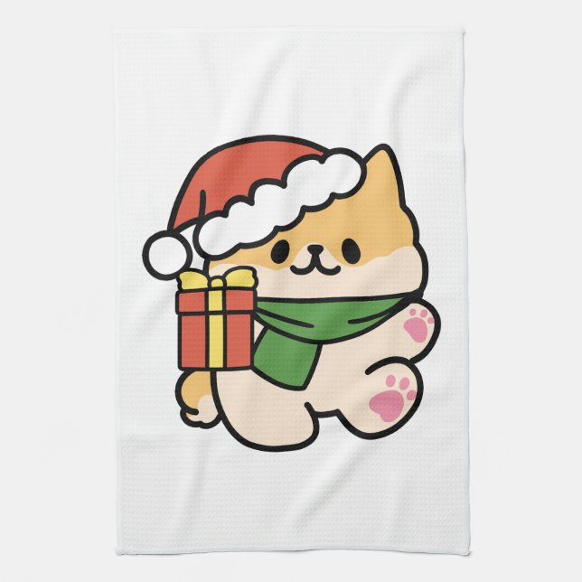 Yappy Howlidays - Niedlicher Cartoon für Weihnacht Geschirrtuch (Vertikal)