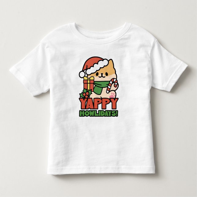 Yappy Howlidays - Niedlicher Cartoon für Weihnacht Kleinkind T-shirt (Vorderseite)