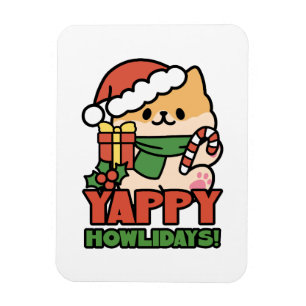 Yappy Howlidays - Niedlicher Cartoon für Weihnacht Magnet