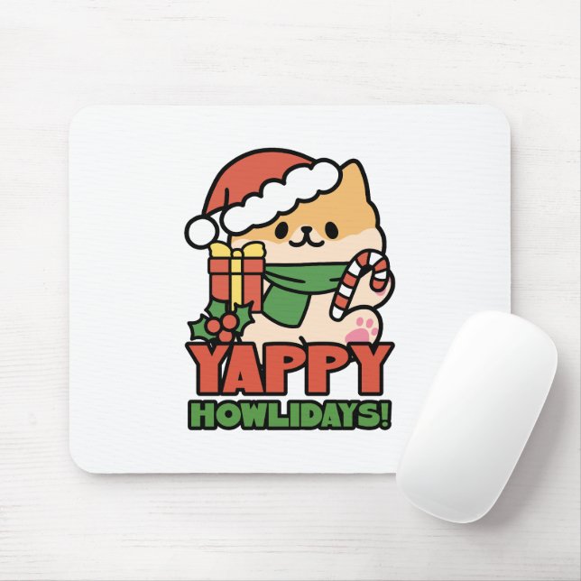 Yappy Howlidays - Niedlicher Cartoon für Weihnacht Mousepad (Mit Mouse)