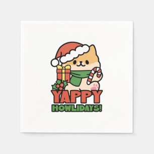 Yappy Howlidays - Niedlicher Cartoon für Weihnacht Serviette