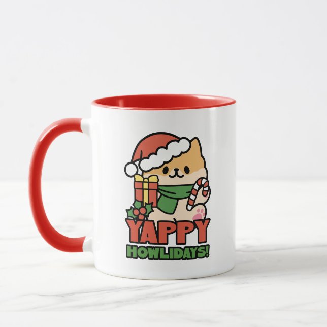 Yappy Howlidays - Niedlicher Cartoon für Weihnacht Tasse (Links)