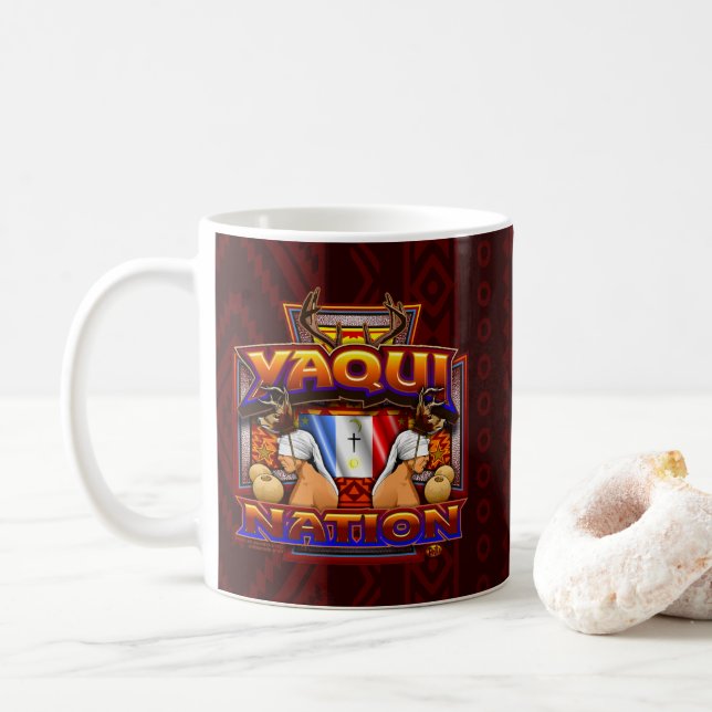 Yaqui Nations-Flaggen-Rotwild-Tänzerentwurf Tasse (Mit Donut)