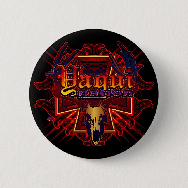 Yaqui Nations-Rotwild-Schädel-Entwurf Button (Vorderseite)