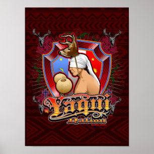 Yaqui Rotwild-Tänzer-Kunstdruck auf tiefroten 2 Poster