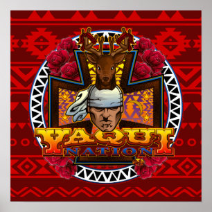 Yaqui Rotwild-Tänzerentwurfsplakat auf Rot Poster